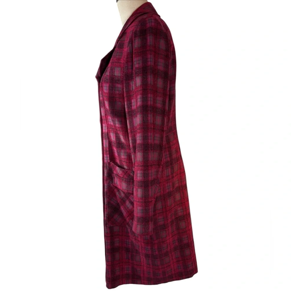 Burgundy Plaid Chenille Mix Double Breasted Coat Size S Dark Academia He… - Picture 6 of 9